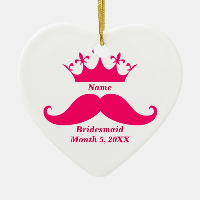 Bridesmaid Pink Tiara und Mustache Herz Ornament (Vorne)