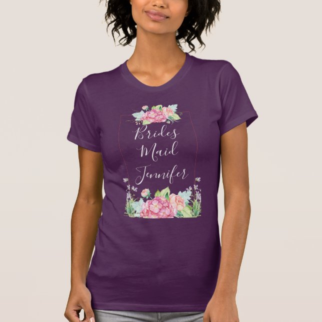 Bridesmaid Pink Watercolor Blumenrahmen T-Shirt (Vorderseite)