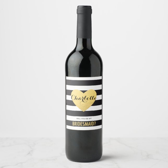Bridesmaid proposition coeur or Vin étiquette (Devant)