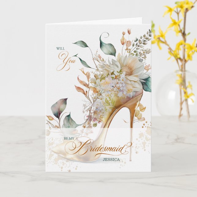 Bridesmaid Request Botanical Wedding Shoe Custom Karte (Gelbe Blume)