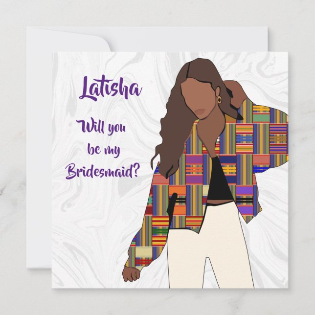Bridesmaid Request Card mit Girl in Kente Jacket Ankündigung (Vorderseite)