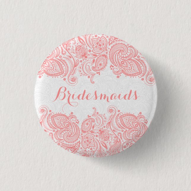 BridesMaid Rosa Spitzen Weißer Hintergrund Button (Vorderseite)