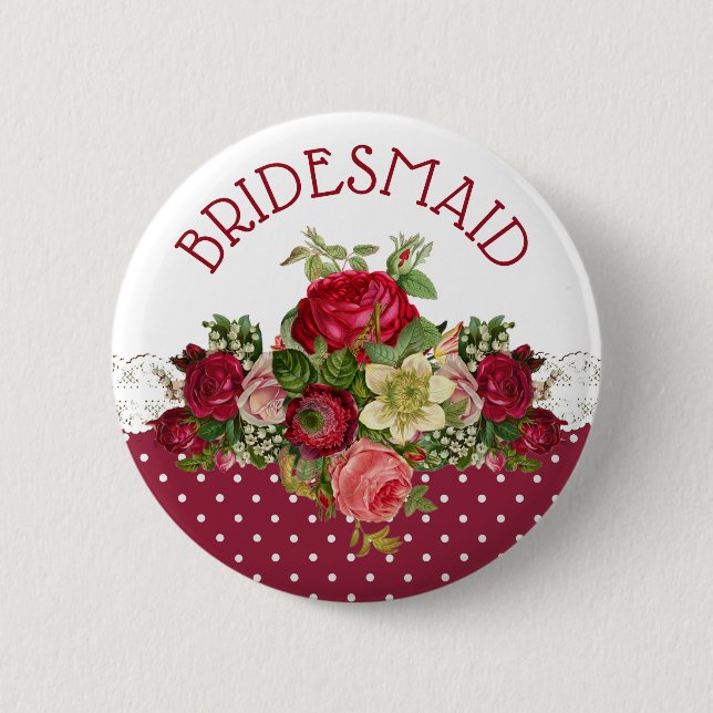 Bridesmaid Rose Bouquet Wedding Button (Vorderseite)