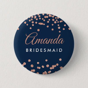 Bridesmaid Rose Gold Glitzer Confetti Navy Button