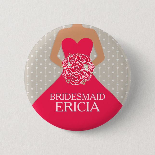 Bridesmaid rotes Kleid mit dem Namen Hochzeitsknöp Button (Vorderseite)