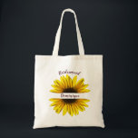 Bridesmaid Rustic Floral Sunflower Personal Tragetasche<br><div class="desc">Sonnenblume Rustikale Hochzeitsmaid Tote Tag. Eine hellgelbe Sonnenblume ist der Hintergrund für diese maßgeschneiderte Bridesmaid Tote Bag . Das Design ist rustikal. Alle Informationen können für Ihre persönliche Bridesmaid Tote Bag geändert werden. Hell und einladend ,  exzellente Gastgeschenk Hochzeit von Bridesmaid.</div>