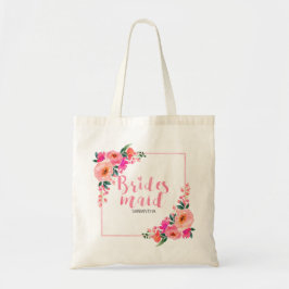 Bridesmaid Rustikal rosa Blumenrahmen Aquarell Tragetasche