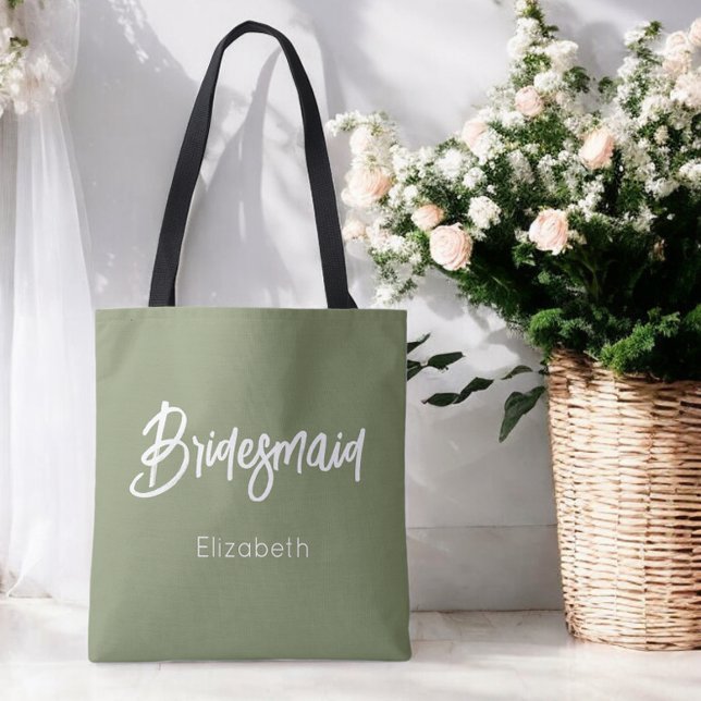 Bridesmaid Sage Green Wedding Tote Bag Tasche (Von Creator hochgeladen)