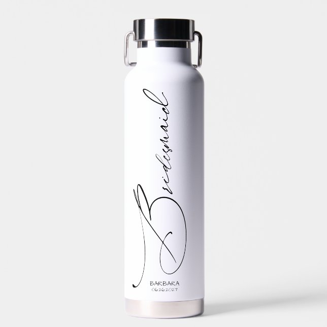 Bridesmaid | Schwarze, moderne Schrift Trinkflasche (Vorne)