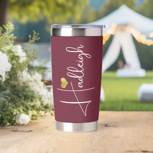 Bridesmaid   Script Name Gold Heart Burgundy Thermobecher