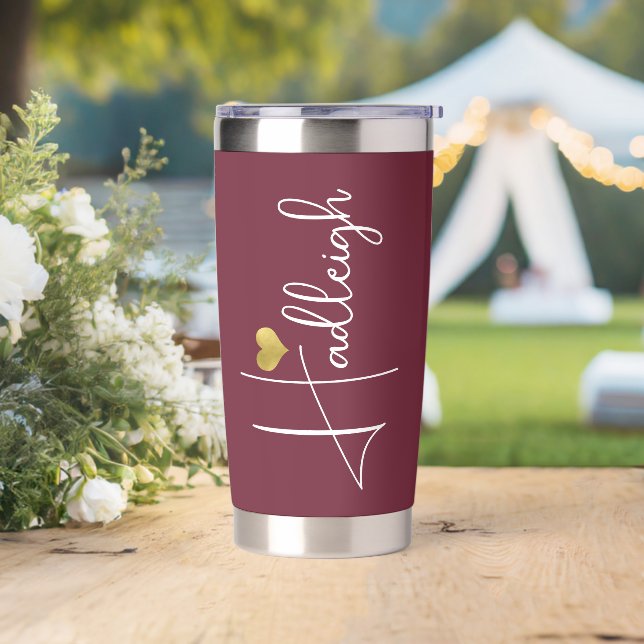 Bridesmaid | Script Name Gold Heart Burgundy Thermobecher (Hochzeit)
