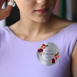 Bridesmaid Silberfloralen bordeauxrot Button