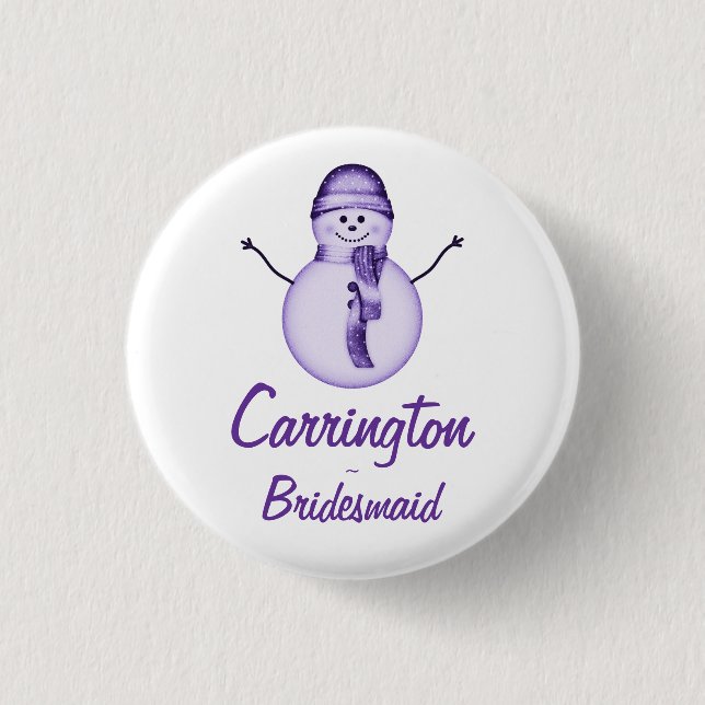 "Bridesmaid" - Snowman mit Lila Hut & Scarf Button (Vorderseite)