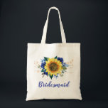 Bridesmaid Sunflower Blue Floral Tragetasche<br><div class="desc">This bridesmaid tote feature a watercolor sunflower and blue roses design with string lights. You can personalize it with a name Please visit our store for more products featuring this design that you can customize for your needs.</div>