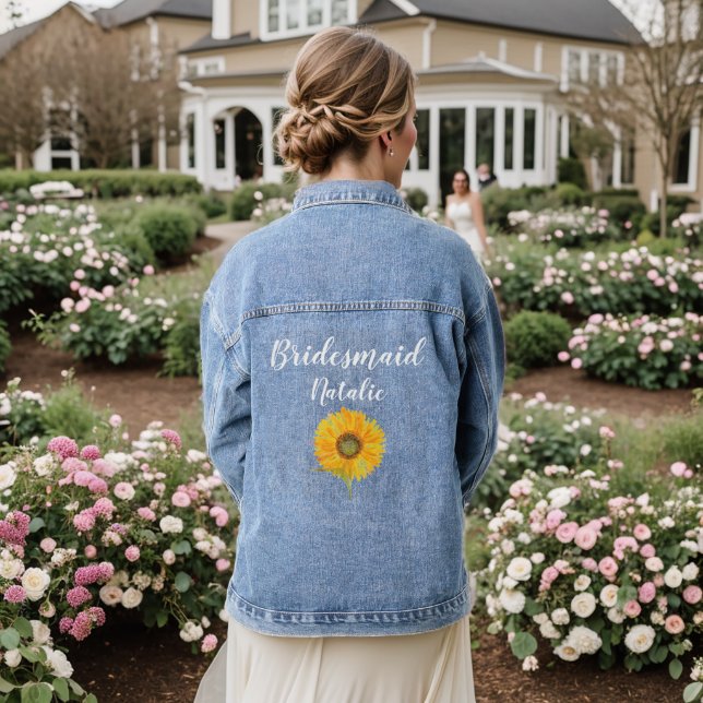Bridesmaid Sunflower Blume Wedding Bachelorette Jeansjacke (Hochzeit Rückseite)