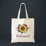 Bridesmaid Sunflower Purple Floral String Lights Tragetasche<br><div class="desc">This bridesmaid tote feature a watercolor sunflower and purple roses with string lights. You can personalize it with a name Please visit our store for more products featuring this design that you can customize for your needs.</div>