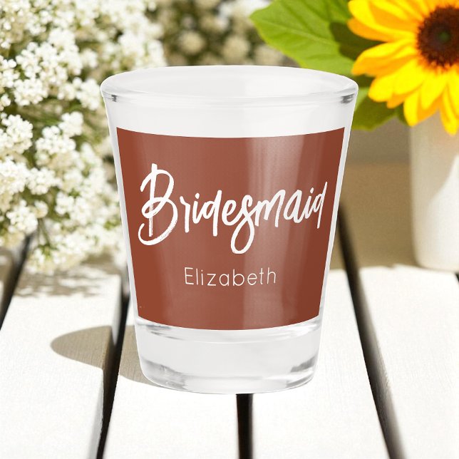 Bridesmaid Terracotta Brown White Wedge Schnapsglas (Von Creator hochgeladen)