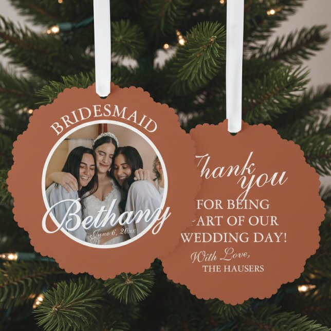 Bridesmaid Thank You Keepsake Wedding Ornament Karte (ay thank you to your Bridesmaid with a gift they'll cherish every holiday season! )