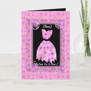BRIDESMAID Thank You - PINK Gown Lace Trim Dankeskarte