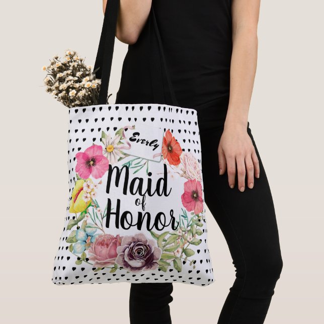 Bridesmaid Typografie Wasserfarben Blumenstraube Tasche (Von Nahem)