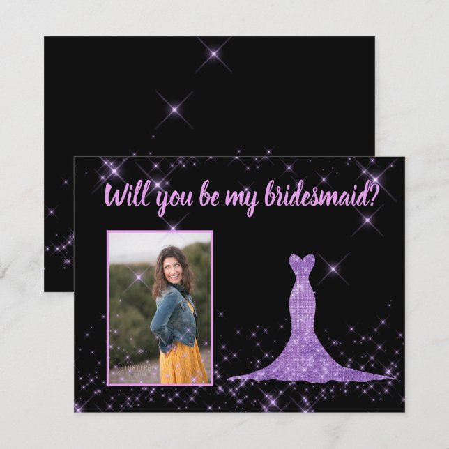 Bridesmaid Vorschlag Foto mit einstellbarer Grenze Einladung (Vorne/Hinten)