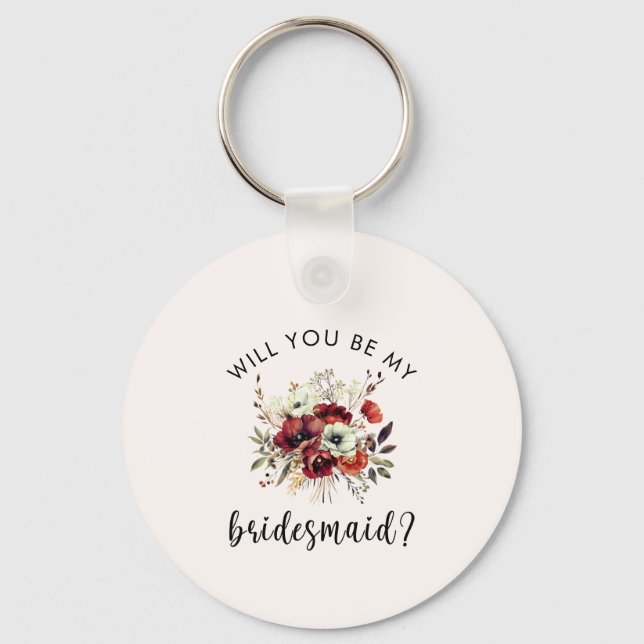 Bridesmaid-Vorschlag für ein florales Herz Schlüsselanhänger (Vorderseite)
