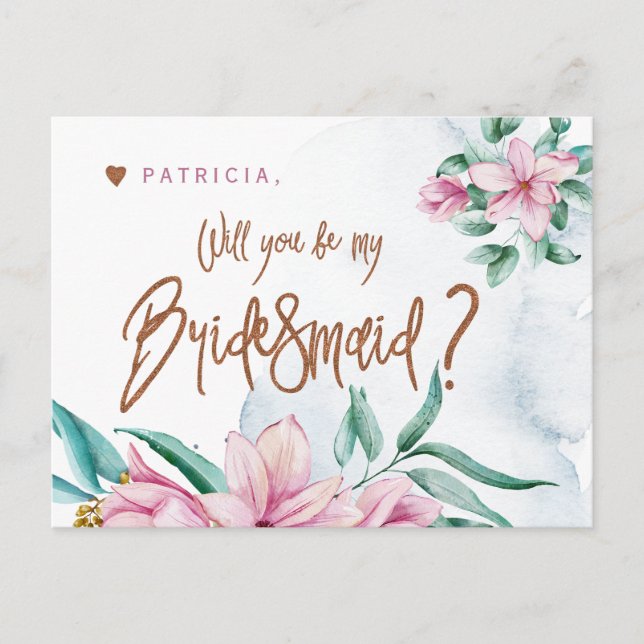 Bridesmaid Vorschlag Glave werden Sie meine Brides Postkarte (Vorderseite)