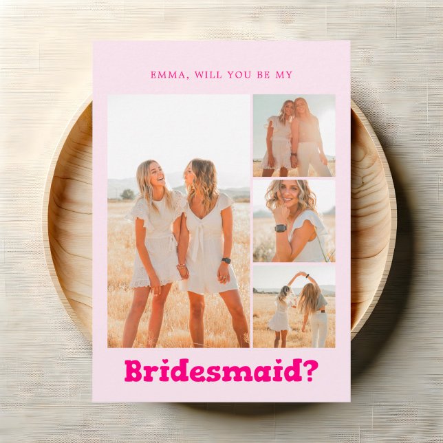 Bridesmaid Vorschlag kühl gespielt Foto Rosa Einladung (Von Creator hochgeladen)
