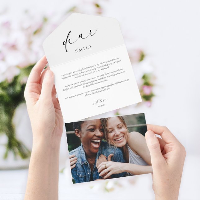 Bridesmaid Vorschlag Letter Modern Foto Card All In One Einladung (Von Creator hochgeladen)