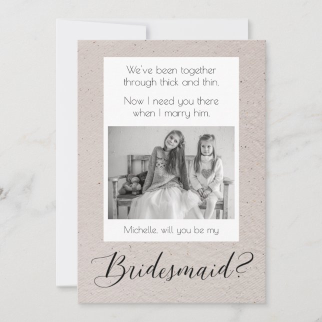 Bridesmaid Vorschlag mit Foto über Rustikal-Rücken Einladung (Vorderseite)