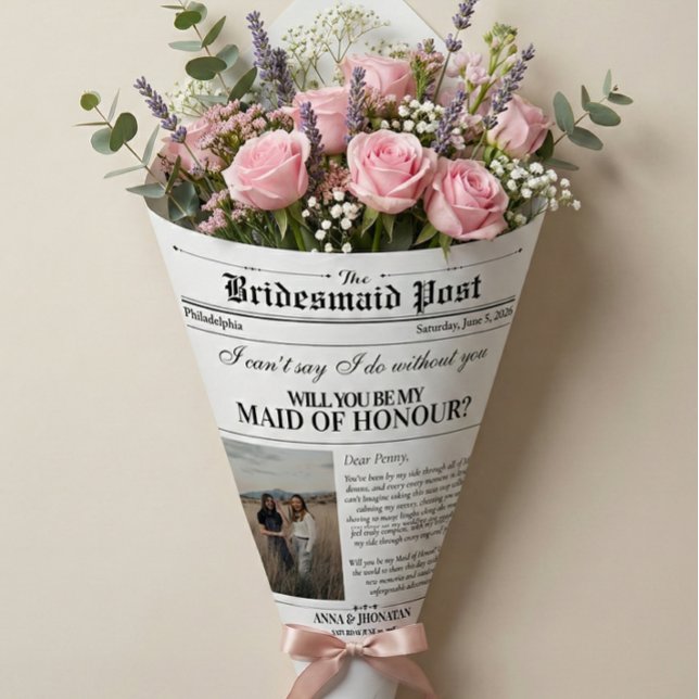 Bridesmaid Vorschlag Newspaper Blume Wrap Foto Geschenkpapier (Bridesmaid Proposal Newspaper Flower Wrap Photo Wrapping Paper)
