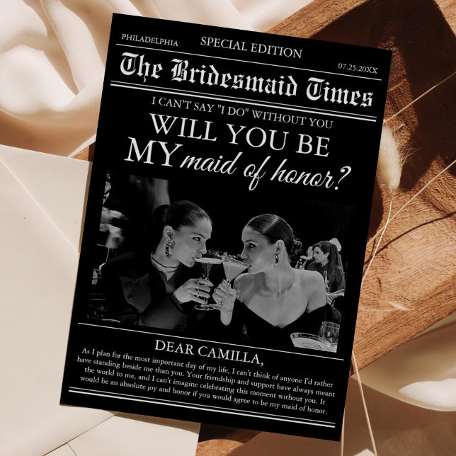 Bridesmaid Vorschlag Newspaper Foto Einladung (Von Creator hochgeladen)