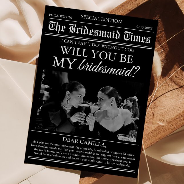 Bridesmaid Vorschlag Newspaper Foto Einladung (Von Creator hochgeladen)