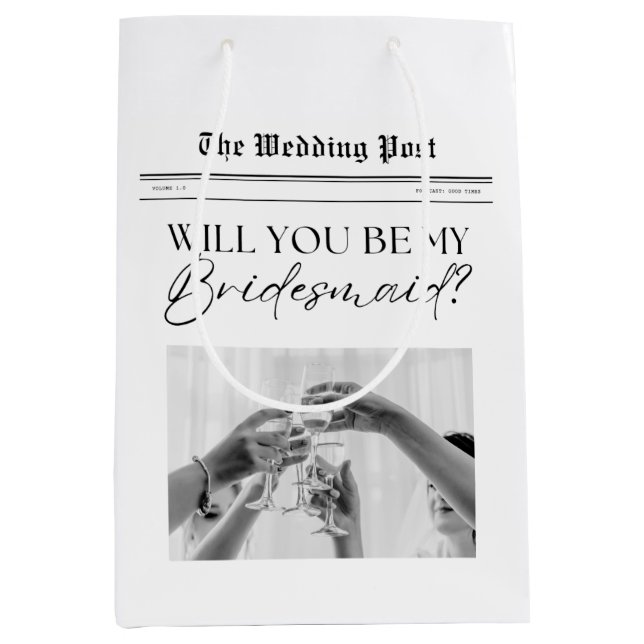 Bridesmaid Vorschlag Newspaper Mittlere Geschenktüte (Vorderseite)