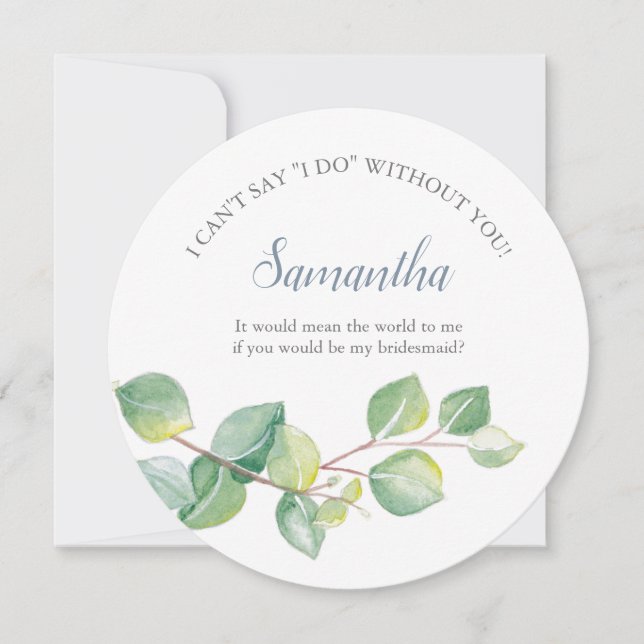 Bridesmaid-Vorschlag Wasserfarbe Eukalyptus Einladung (Vorderseite)