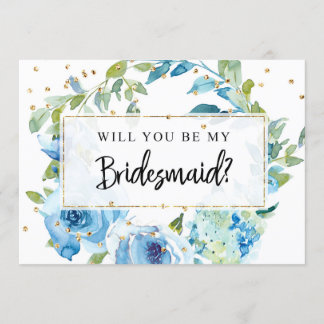 Bridesmaid-Vorschlagskarte | Blaue Vegetation Einladung