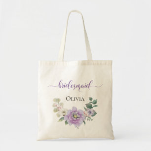 Bridesmaid Watercolor Floral Peony Lavender Tragetasche