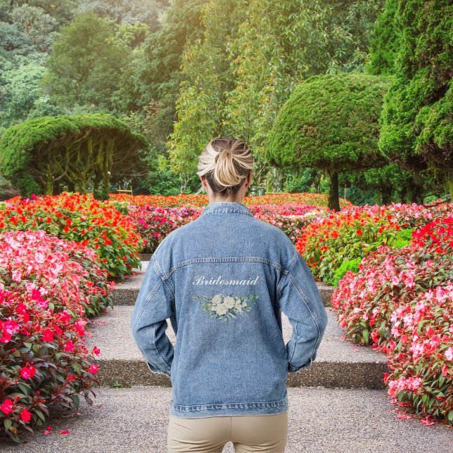 Bridesmaid Watercolor Floral White Roses Jeansjacke (Von Creator hochgeladen)