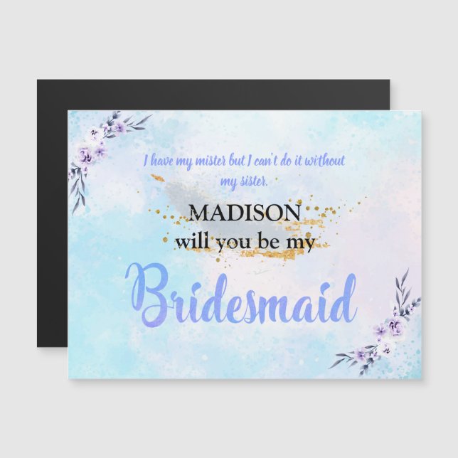 Bridesmaid Watercolor Pastel Magnetkarte (Vorne/Hinten)
