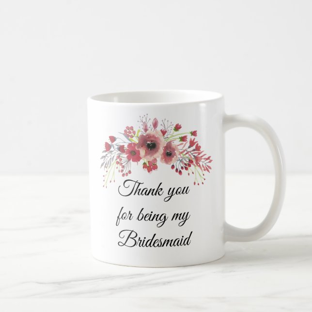Bridesmaid Watercolor Pink Blume Bouquet Tasse (Rechts)