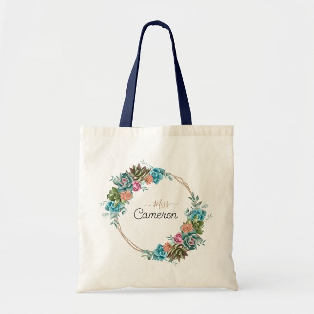 Bridesmaid Watercolor Succules floral Tragetasche (Vorne)