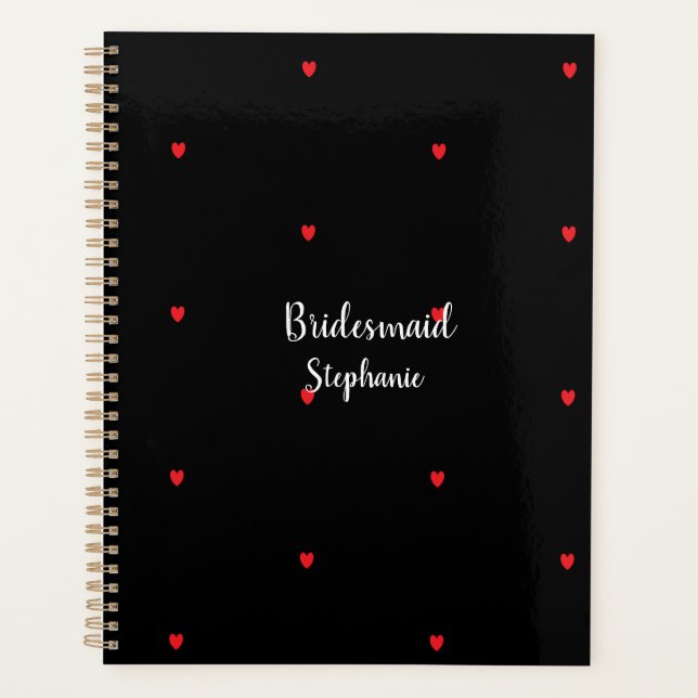 Bridesmaid Wedding Red Heart Patterns Geschenk Gef Planer (Vorderseite)