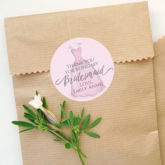 Bridesmaid Wedding Vintag rosa Kleid Danke Runder Aufkleber (Von Creator hochgeladen)