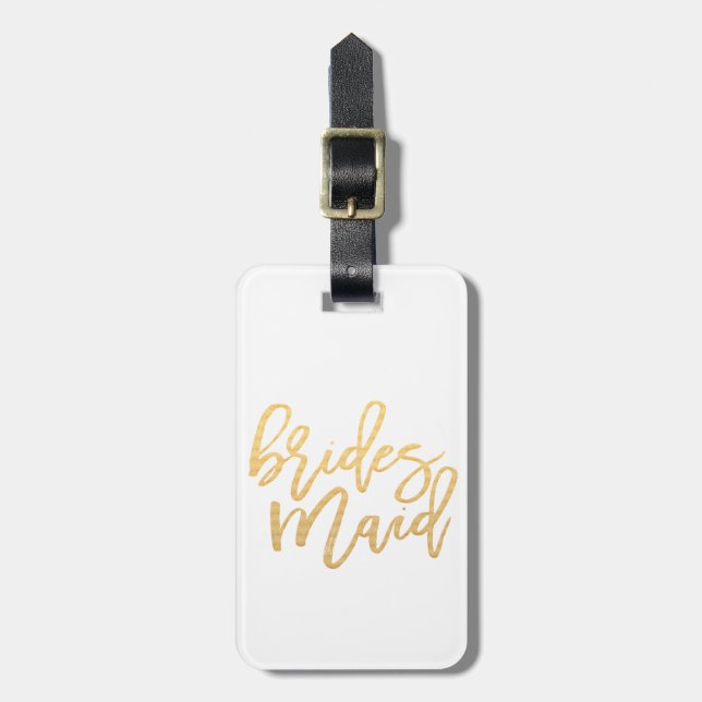 Bridesmaid weiß und Gold Reise Gepäckanhänger (Vorderseite vertikal)