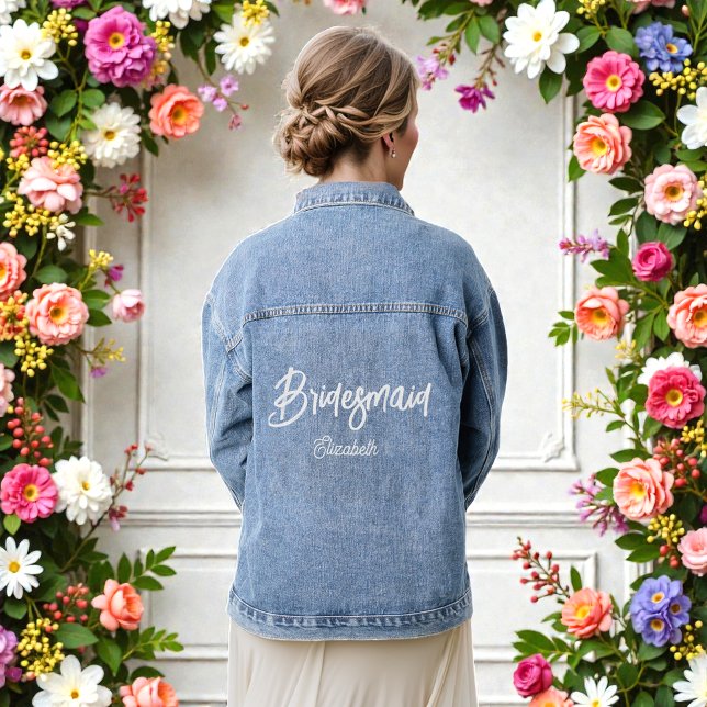 Bridesmaid White Script Wedding Denim Jacket Jeansjacke (Von Creator hochgeladen)