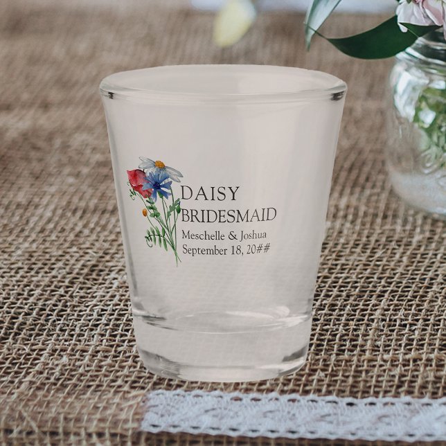 Bridesmaid Wildblume Bouquet Floral Wedding Sh Schnapsglas (Bridesmaid shot glass - lovely as a wedding favor or for your bachelorette party)