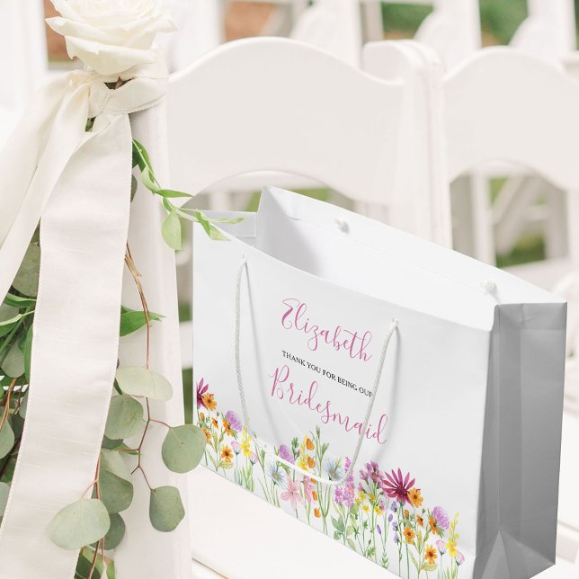 Bridesmaid-Wildblume danke Ihnen große Geschenktas Große Geschenktüte (Bridesmaid Wedding Gift Bag with pretty wildflowers from my Wildflower Meadow collection)