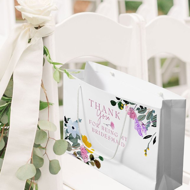 Bridesmaid Wildblume Lawn White Vielen Dank Große Geschenktüte (Bridesmaid Wedding Gift Bag with pretty wildflowers from my Wildflower Lawn collection)