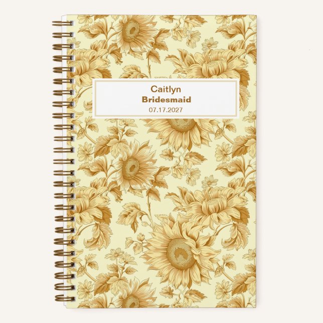 Bridesmaid Yellow Sunflower Floral Pattern Notizbuch (Vorderseite)