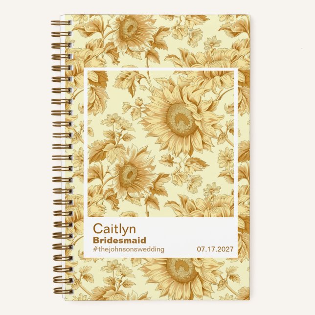 Bridesmaid Yellow Sunflowers Floral Pattern Notizbuch (Vorderseite)